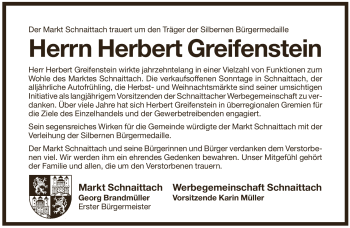 Traueranzeige von Herbert Greifenstein von Pegnitz-Zeitung